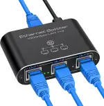 VEDINDUST LAN Switch 1 Auf 3 1000Mbps Netzwerk Splitter Aluminium Gigabit Ethernet Verteiler Mit USB-C-Netzkabel für Computer, Router, Set-Top Box
