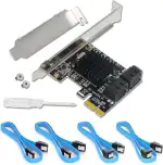 PCIe-SATA-Karte mit 4 Ports – PCIe-zu-SATA-Adapter (6 Gbit/s) SATA-3.0-Controller-Erweiterungskarte mit Low-Profile-Halterung – kompatibel mit 4 SATA-3.0-Geräten (SSD/HDD)