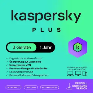 Kaspersky Plus Internet Security 2026 | 3 Geräte | 1 Jahr | Anti-Phishing und Fi