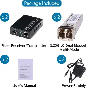 EIN Paar 1,25G/s Gigabit Multi-Mode LWL Glasfaser-Ethernet-Medienkonverter + 2 S