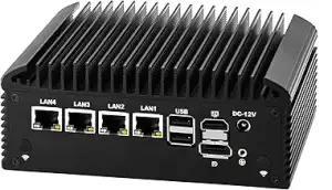 Lüfterlos Mini PC N150 Firewall Appliance Industrial Micro Office, 4 x 2.5Gbit LAN + 2 RS232 Com,...
