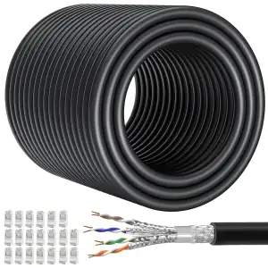 Soibke LAN Kabel 150 Meter, Internet Ethernet Kabel Outdoor Indoor Cat 7 Geschirmt Netzwerkkabel 150m SFTP High Speed 10Gbps RJ45 Patchkabel Gigabit Wasserdicht Installationskabel Schwarz