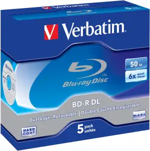 Verbatim BD-R Single Layer, Blu-Ray-Disk 50GB - 6-fache Brenngeschwindigkeit - Bedruckbare Oberfläche, 5 Stück