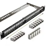 24 Port CAT7 Patchpanel mit 24 x Vergoldet Cat7 keystone rj45 kupplung,10Gbps/600MHz, Geschirmtes Keystone Patchpanel, 19 Zoll patchpanel mit EMI/RFI-Schutz und Kabelmanagement-Kit