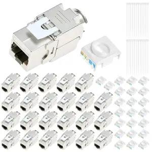 QWORK® 24x CAT6a Keystone Modul RJ45 Kupplung Verbinder Geschirmt für Patchkabel