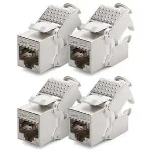 deleyCON 4x Keystone Modul CAT 6a Jack - Vollgeschirmt STP RJ45 Buchse Werkzeugf