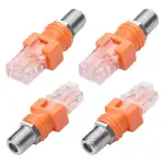 CERRXIAN F auf RJ45 Konverter-Adapter, 4 Stück, R-F-Buchse auf RJ45-Stecker, Ethernet-Koaxial-Koppler, Koaxialadapter für Leitungstester (Orange)