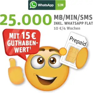 WhatsApp SIM Prepaid - Starterpaket mit 15 EUR Guthabenwert, ohne Vertragsbindun