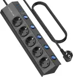 Steckdosenleiste Einzeln Schaltbar,5 Fach Steckdosenleiste Wandmontage mit 1 USB-C Schnellladegerät (PD 20W) &3 USB Steckerleiste,Mehrfachsteckdose mit Überspannungsschutz (3680W/16A),2M Kabel