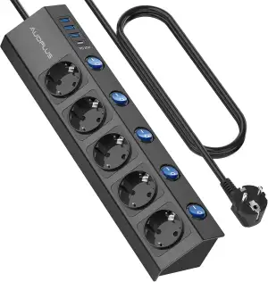 Steckdosenleiste Einzeln Schaltbar,5 Fach Steckdosenleiste Wandmontage mit 1 USB