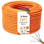 Premium X 50m CAT 7 Netzwerkkabel LAN Kabel Verlegekabel Ethernet Installationskabel 10 Gbit/s AWG23 S/FTP - reines Kupfer LSZH BauPVO Klasse Eca Datenkabel Simplex - Orange
