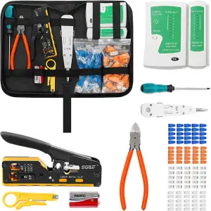 SGILE Crimpwerkzeug-Set RJ45, Werkzeug Paket für Cat5 Cat6 Cat7, Durchgangs-Abis