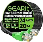 GEARit Outdoor Cat 6 Lan Kabel 20 Meter Netzwerkkabel 24AWG 10Gbps CCA Ethernet Kabel Wasserdicht...