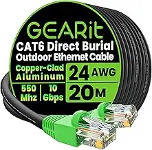 GEARit Outdoor Cat 6 Lan Kabel 20 Meter Netzwerkkabel 24AWG 10Gbps CCA Ethernet 