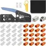 iwillink RJ45 Crimpzange Set für RJ45 Stecker mit 20 x Cat 7 Stecker (Pass through, Geschirmt) 1 x Abisolierzange, 1 x RJ45 Cat7 Kupplung, 1 x RJ45 Keystone Modul