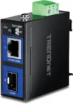 TRENDnet, TI-F11SFP, Heavy Duty 100/1000 Base-T zu SFP Industrieller Medienkonverter, DIN-Schienen-/Wandmontage, Multi- oder Singlemode-Glasfaser, Netzteil separat erhältlich