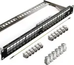 24 Port CAT7 Patchpanel mit 24 x Vergoldet Cat7 Keystone Module,10Gbps/600MHz, Geschirmtes Keystone Patchpanel, 19 Zoll patchpanel mit EMI/RFI-Schutz und Kabelmanagement-Kit