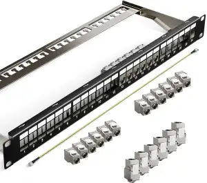 24 Port CAT7 Patchpanel mit 24 x Vergoldet Cat7 Keystone Module,10Gbps/600MHz, G