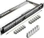 24 Port CAT7 Patchpanel mit 24 x Vergoldet Cat7 Keystone Module,10Gbps/600MHz, Geschirmtes Keysto...