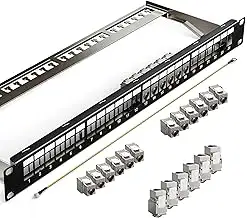 24 Port CAT7 Patchpanel mit 24 x Vergoldet Cat7 Keystone Module,10Gbps/600MHz, G