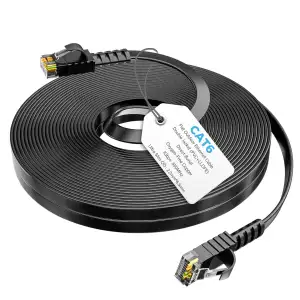 25 Meter CAT6 Flaches Netzwerkkabel-Schwarz,für den Außen-und Innenbereich,1.0 G