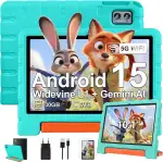 ZIOVO Kinder Tablet 10 Zoll Android 15 mit 30GB RAM+TF 2TB, 5G WiFi, Gemini AI, Octa-Core, Widevine L1, GPS, Face ID, Kindersicherung, iWAWA, 6000mAh, BT 5.0, Kids Tablet mit Eva Case - Grün