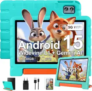 ZIOVO Kinder Tablet 10 Zoll Android 15 mit 30GB RAM+TF 2TB, 5G WiFi, Gemini AI, 